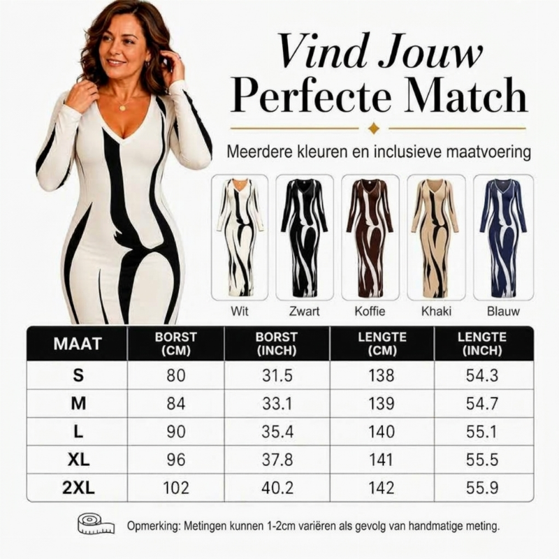✨ Elegante Look 💃 Dames Bodycon Maxi Jurk met Print & Lange Mouwen – Flatterend, Vrouwelijk & Stijlvol