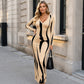 ✨ Elegante Look 💃 Dames Bodycon Maxi Jurk met Print & Lange Mouwen – Flatterend, Vrouwelijk & Stijlvol