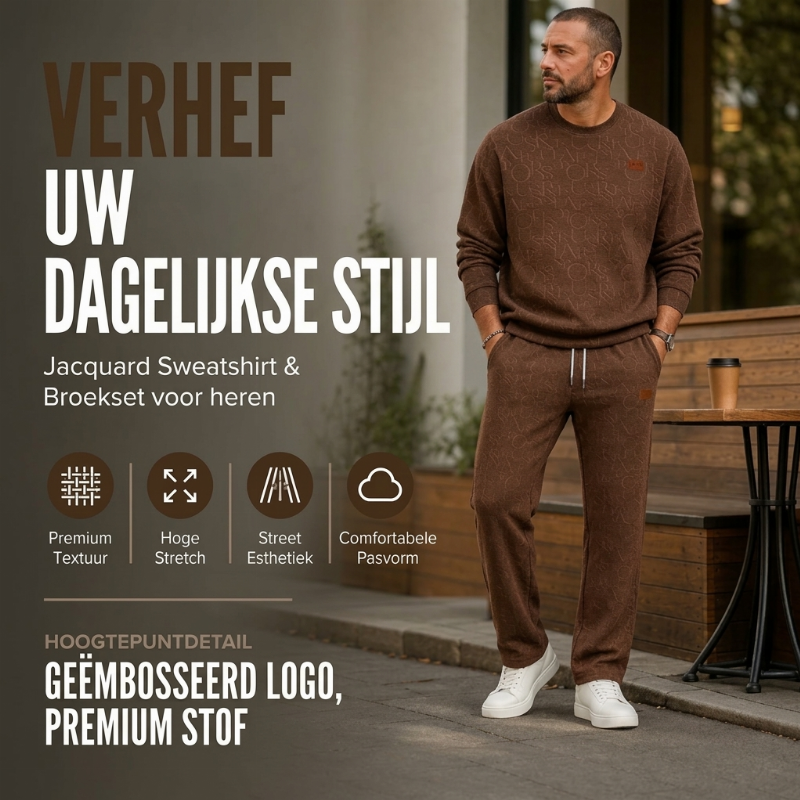 🔥Gratis verzending✈️Herenset van jacquard sweatshirt met letters en joggingbroek met trekkoord
