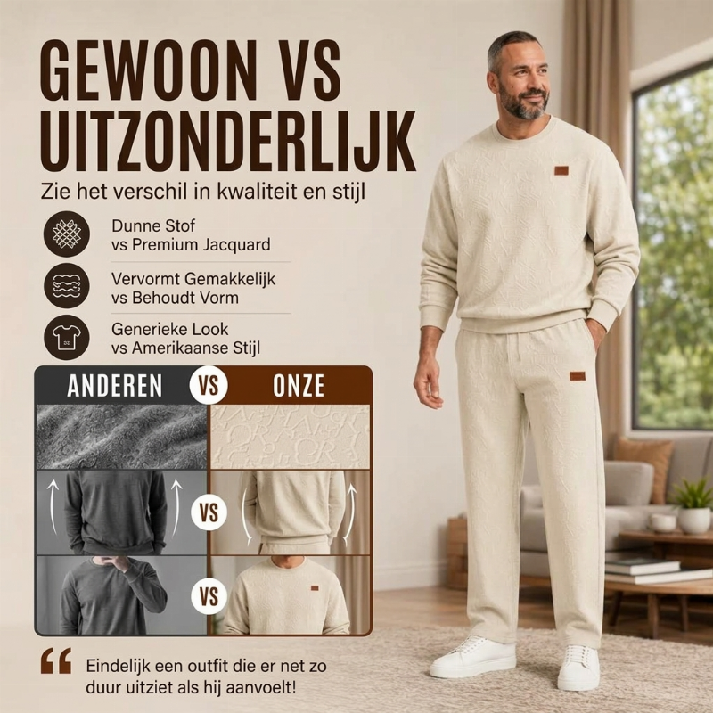 🔥Gratis verzending✈️Herenset van jacquard sweatshirt met letters en joggingbroek met trekkoord