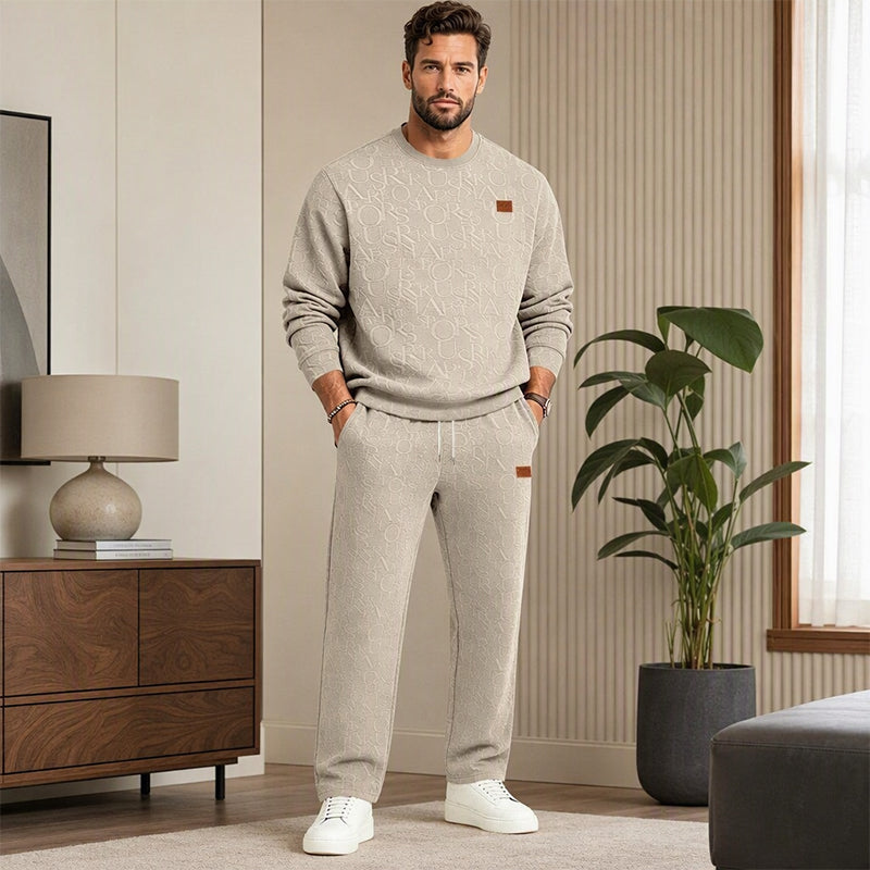 🔥Gratis verzending✈️Herenset van jacquard sweatshirt met letters en joggingbroek met trekkoord