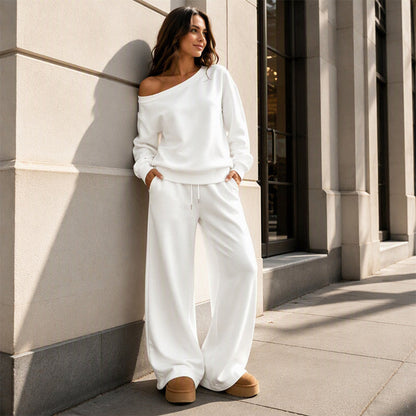 🔥Gratis verzending✈️Set bestaande uit een casual off-shoulder top en een broek met wijde pijpen voor dames