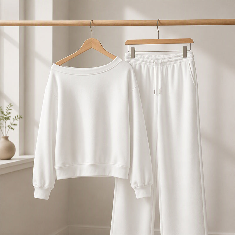 🔥Gratis verzending✈️Set bestaande uit een casual off-shoulder top en een broek met wijde pijpen voor dames