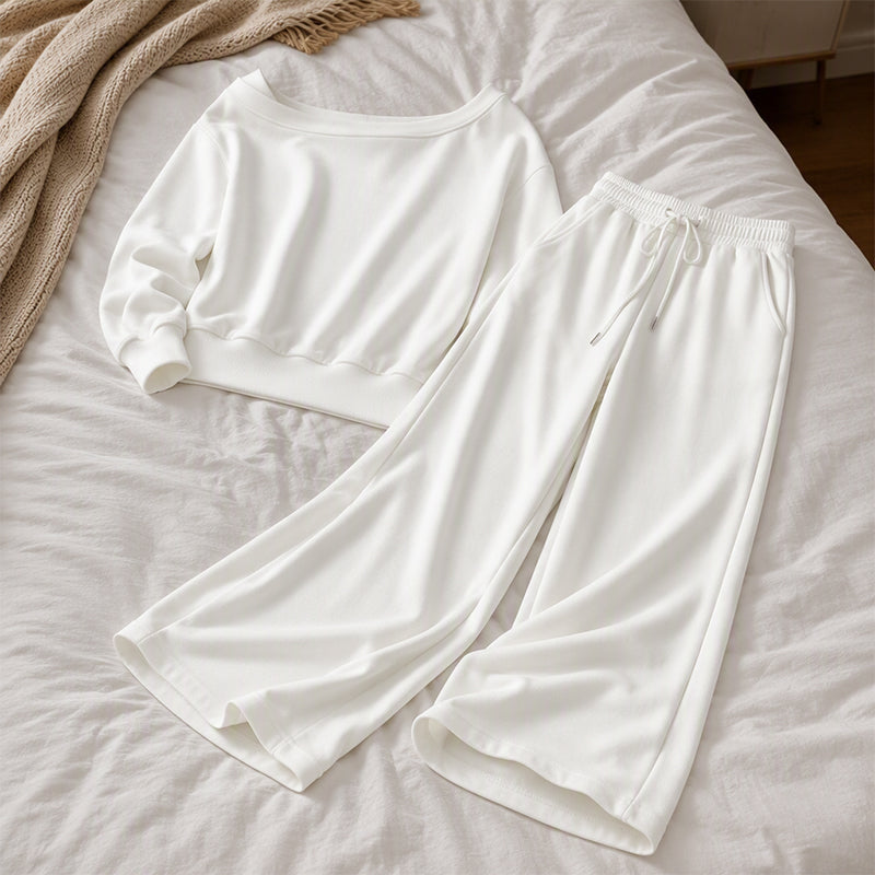 🔥Gratis verzending✈️Set bestaande uit een casual off-shoulder top en een broek met wijde pijpen voor dames