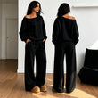🔥Gratis verzending✈️Set bestaande uit een casual off-shoulder top en een broek met wijde pijpen voor dames
