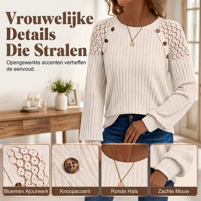 ✨Tijdelijke Favoriet 👚 Dames Casual Geribbelde Gebreide Top met Lange Mouwen – Zacht, Comfortabel & Makkelijk te Combineren