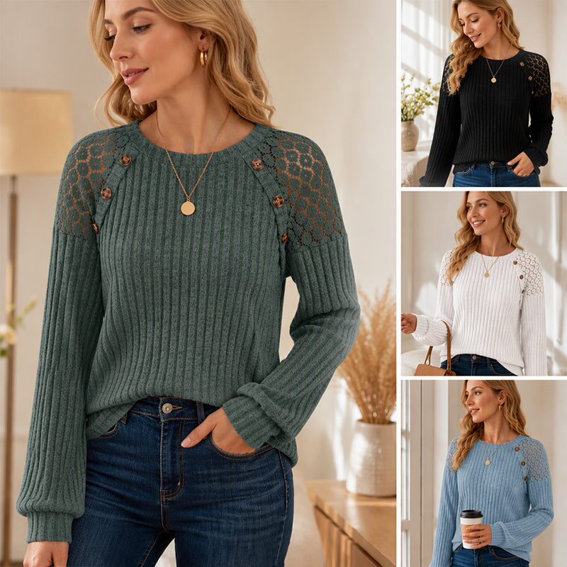 ✨Tijdelijke Favoriet 👚 Dames Casual Geribbelde Gebreide Top met Lange Mouwen – Zacht, Comfortabel & Makkelijk te Combineren