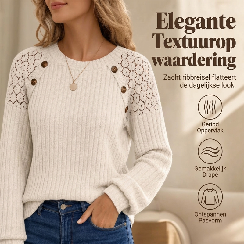 ✨Tijdelijke Favoriet 👚 Dames Casual Geribbelde Gebreide Top met Lange Mouwen – Zacht, Comfortabel & Makkelijk te Combineren
