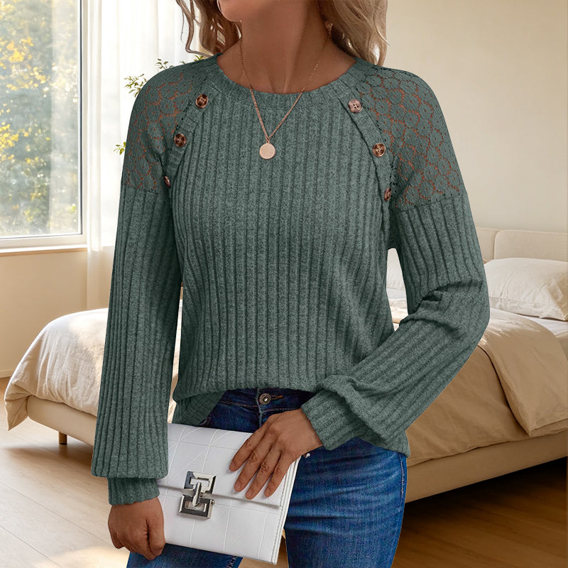 ✨Tijdelijke Favoriet 👚 Dames Casual Geribbelde Gebreide Top met Lange Mouwen – Zacht, Comfortabel & Makkelijk te Combineren