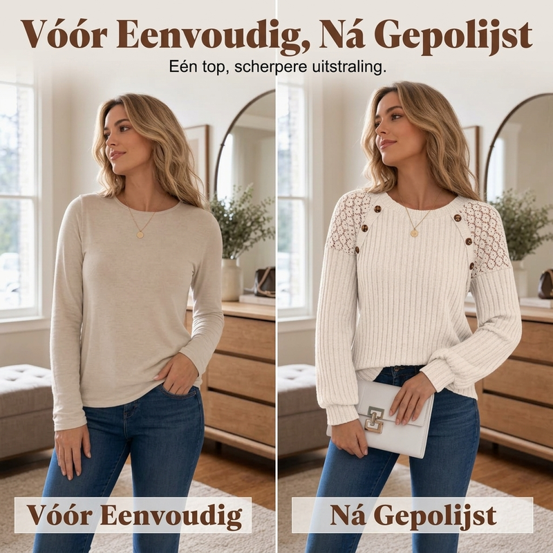 ✨Tijdelijke Favoriet 👚 Dames Casual Geribbelde Gebreide Top met Lange Mouwen – Zacht, Comfortabel & Makkelijk te Combineren