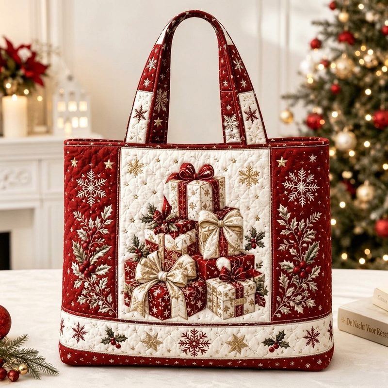 😍🎁Gewatteerde draagtas met kerstthema