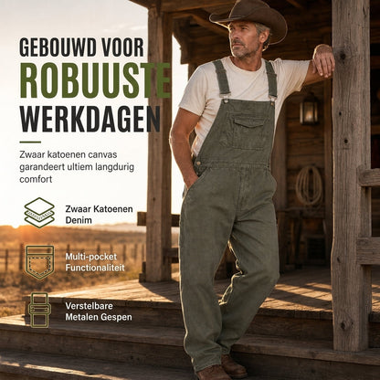 Heren zware katoenen denim overalls, relaxed fit, rechte pijpen tuinbroeken met multifunctionele zakken