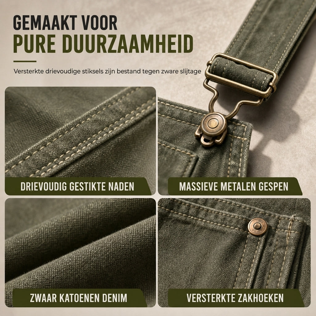 Heren zware katoenen denim overalls, relaxed fit, rechte pijpen tuinbroeken met multifunctionele zakken
