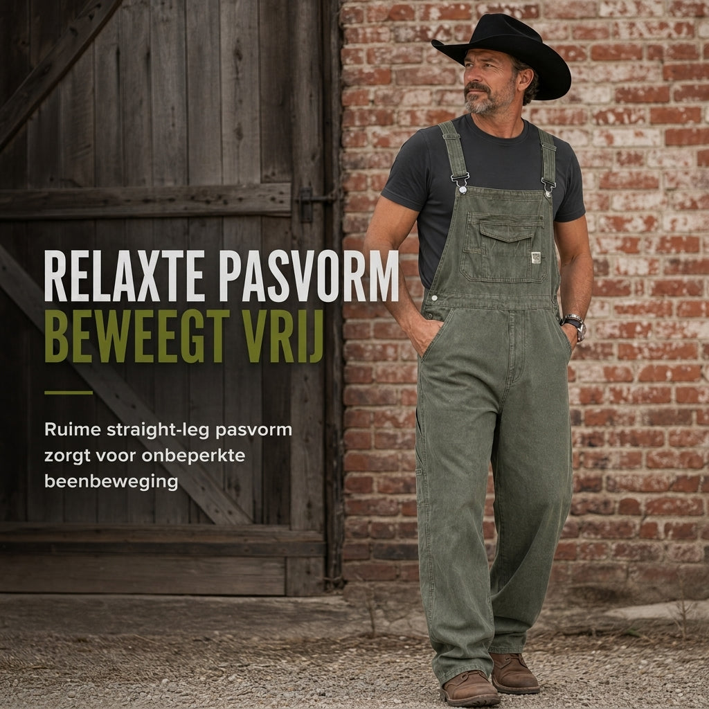 Heren zware katoenen denim overalls, relaxed fit, rechte pijpen tuinbroeken met multifunctionele zakken