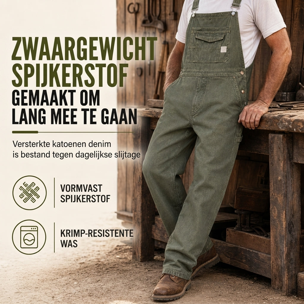 Heren zware katoenen denim overalls, relaxed fit, rechte pijpen tuinbroeken met multifunctionele zakken