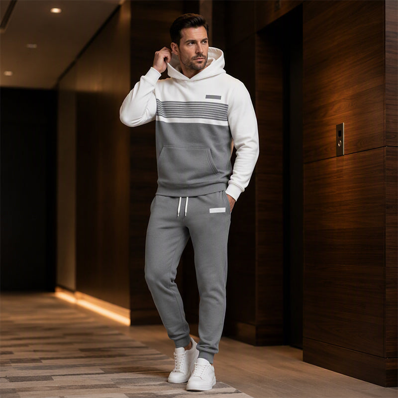 🔥Gratis verzending✈️Heren casual colour-block hoodie en broek set