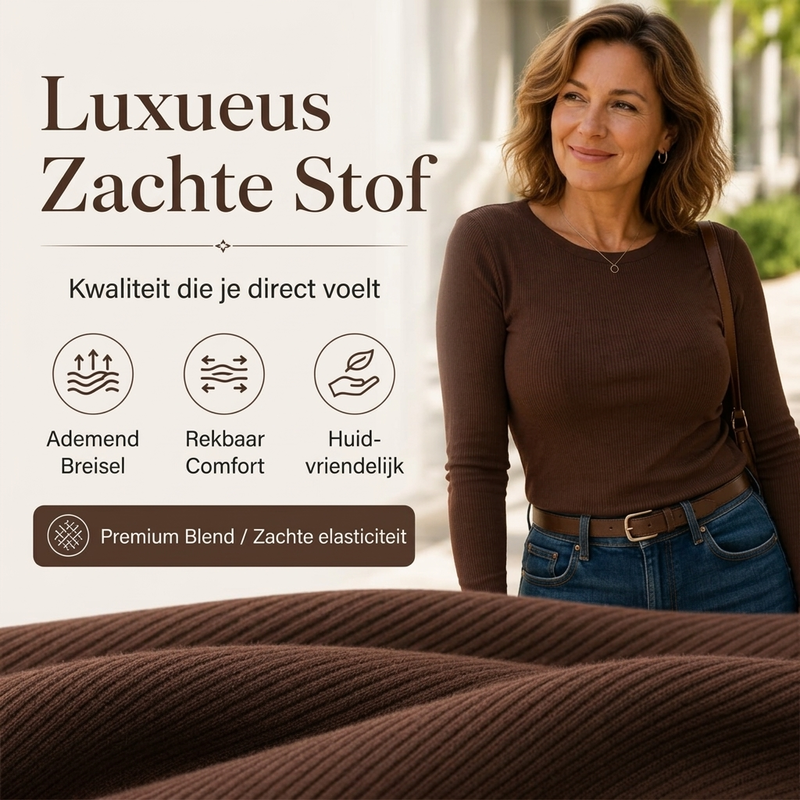 ✨ Tijdloze Basic 🤎 Klassiek Geribd Gebreid Dames Shirt met Ronde Hals – Zacht, Comfortabel & Veelzijdig
