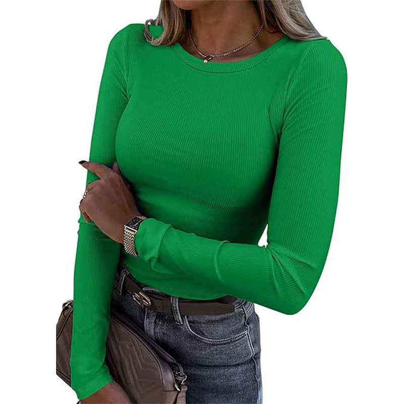 ✨ Tijdloze Basic 🤎 Klassiek Geribd Gebreid Dames Shirt met Ronde Hals – Zacht, Comfortabel & Veelzijdig