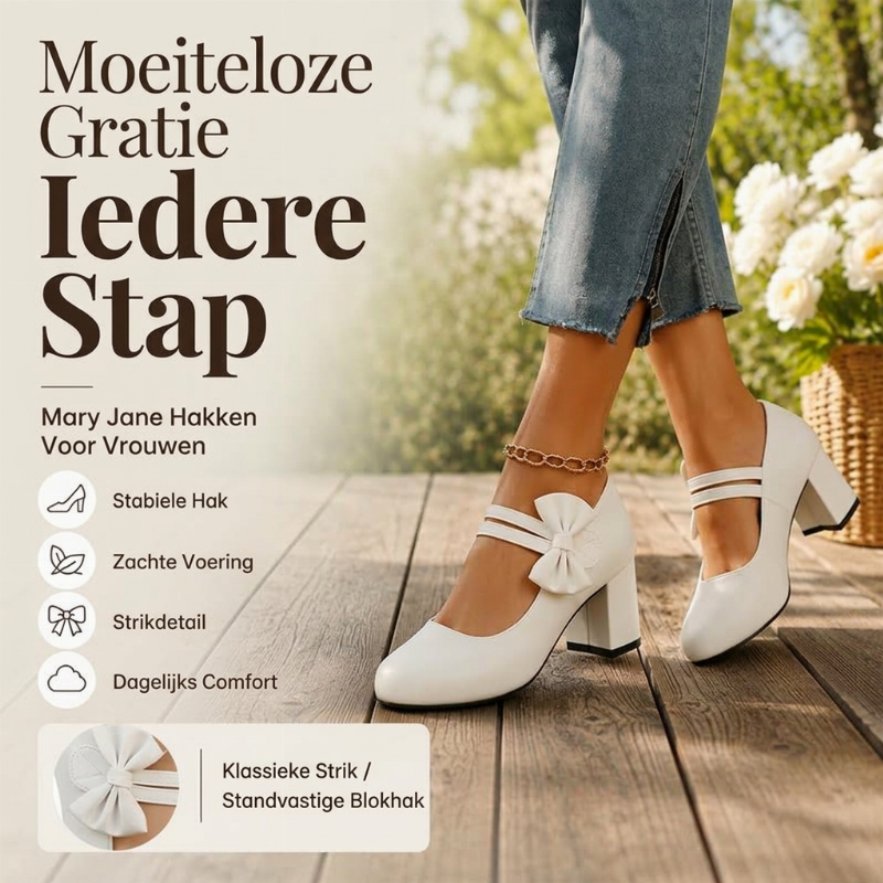 😍Elegante damesschoenen met dikke hak en strikbandje