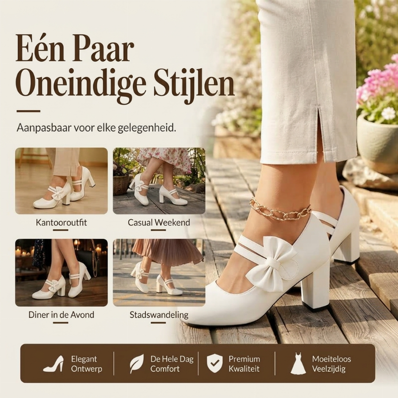 😍Elegante damesschoenen met dikke hak en strikbandje