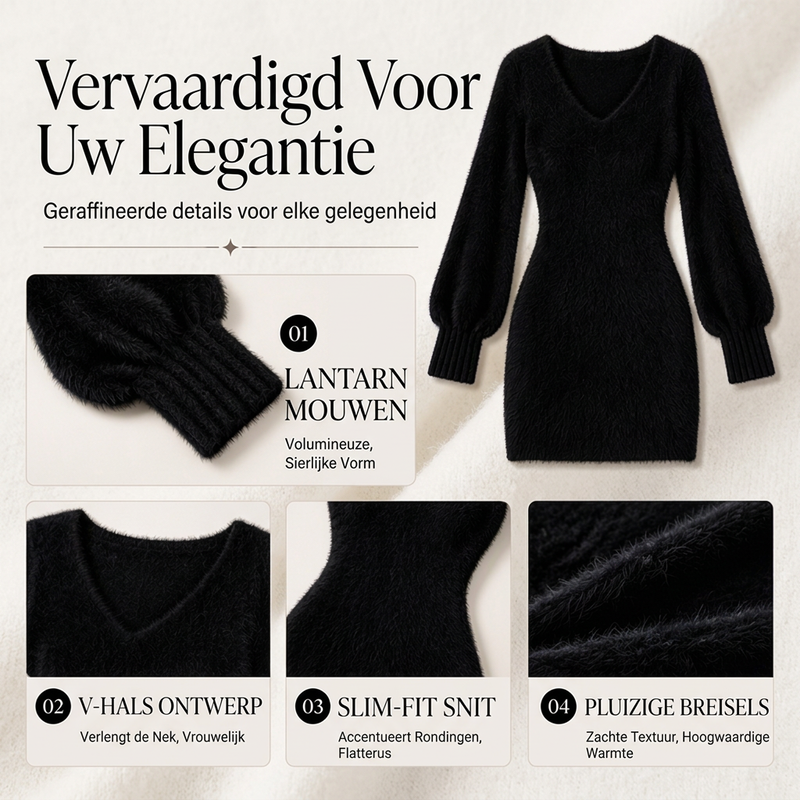 😍Dames V-hals pluizige gebreide minijurk