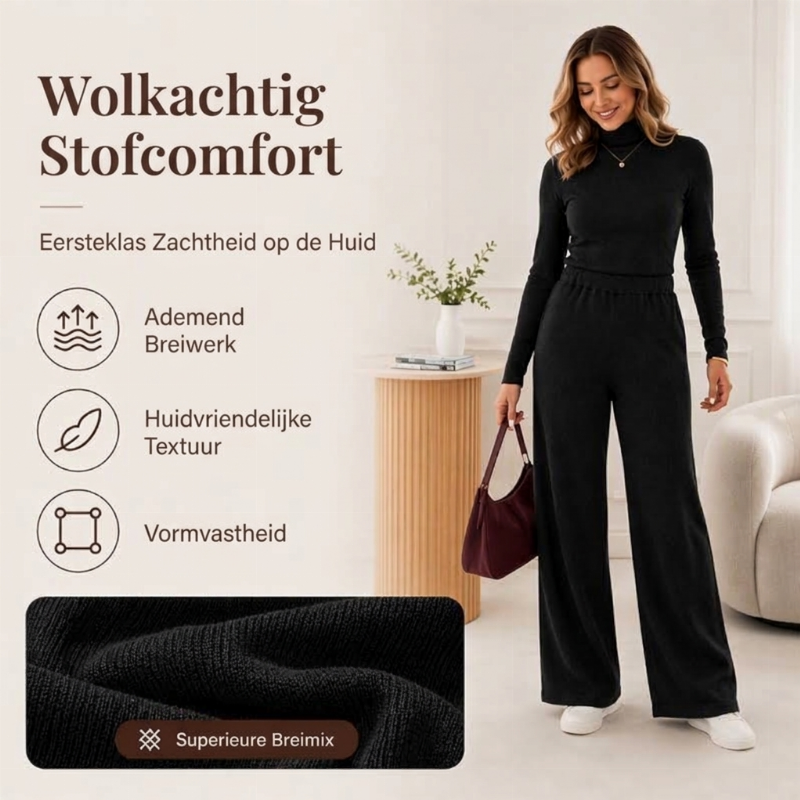🔥Gratis verzending✈️ Dames Coltrui Gebreide Top & Wijde Pijpen Broek – Comfortabel, Stijlvol & Zacht