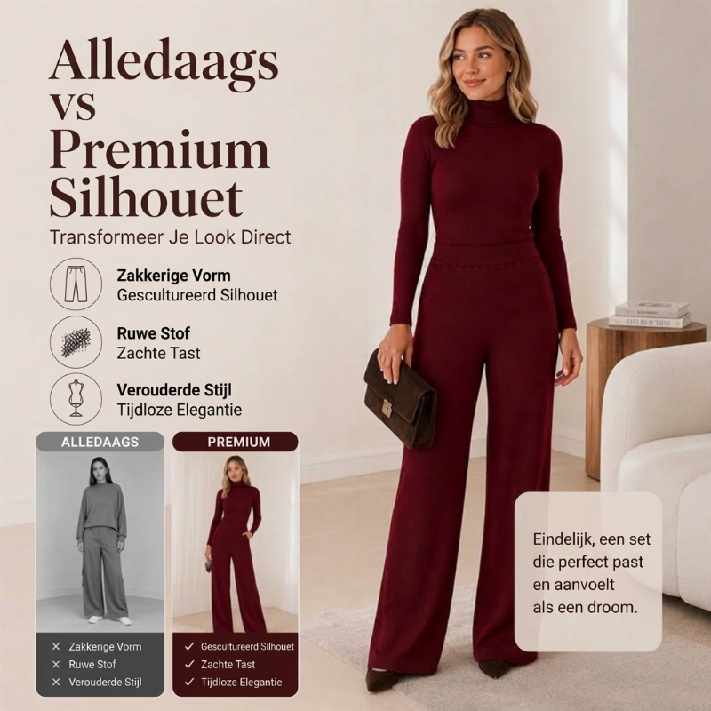 🔥Gratis verzending✈️ Dames Coltrui Gebreide Top & Wijde Pijpen Broek – Comfortabel, Stijlvol & Zacht
