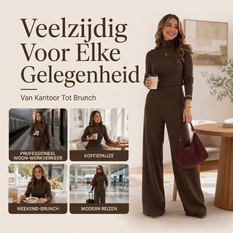 🔥Gratis verzending✈️ Dames Coltrui Gebreide Top & Wijde Pijpen Broek – Comfortabel, Stijlvol & Zacht
