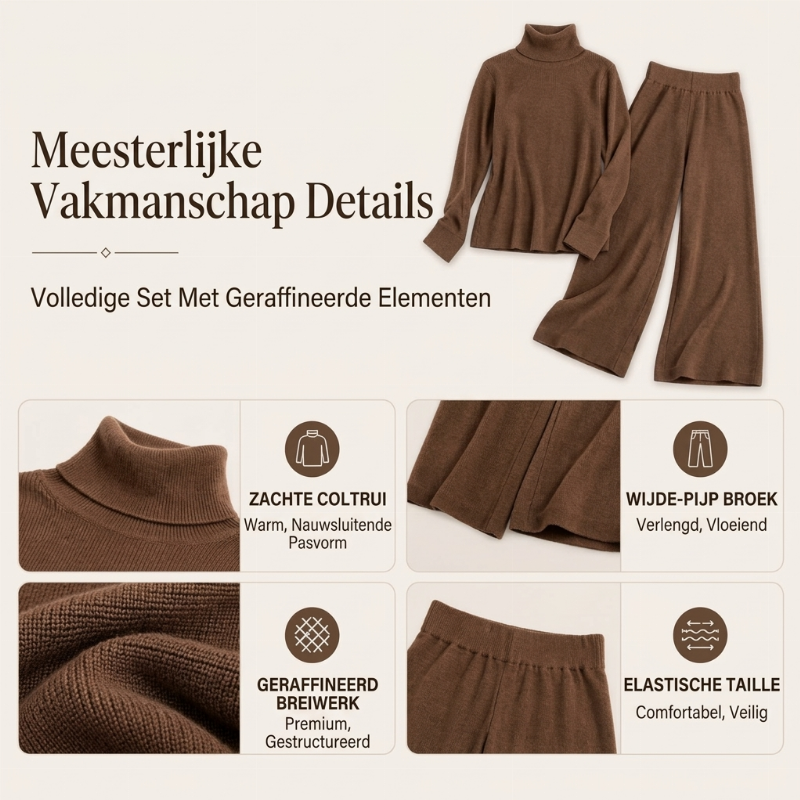 🔥Gratis verzending✈️ Dames Coltrui Gebreide Top & Wijde Pijpen Broek – Comfortabel, Stijlvol & Zacht