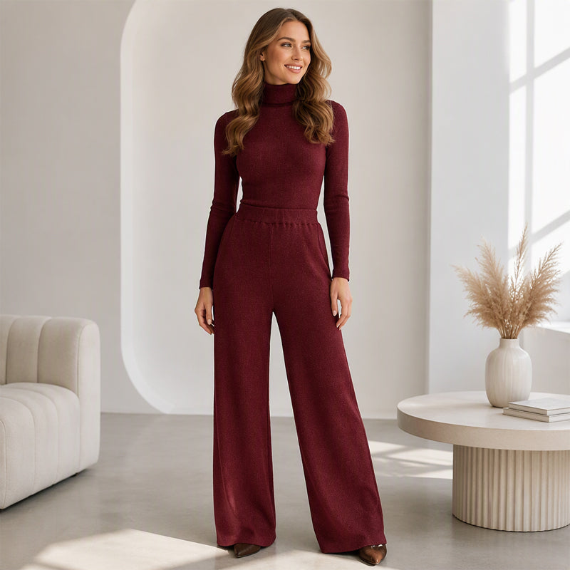 🔥Gratis verzending✈️ Dames Coltrui Gebreide Top & Wijde Pijpen Broek – Comfortabel, Stijlvol & Zacht