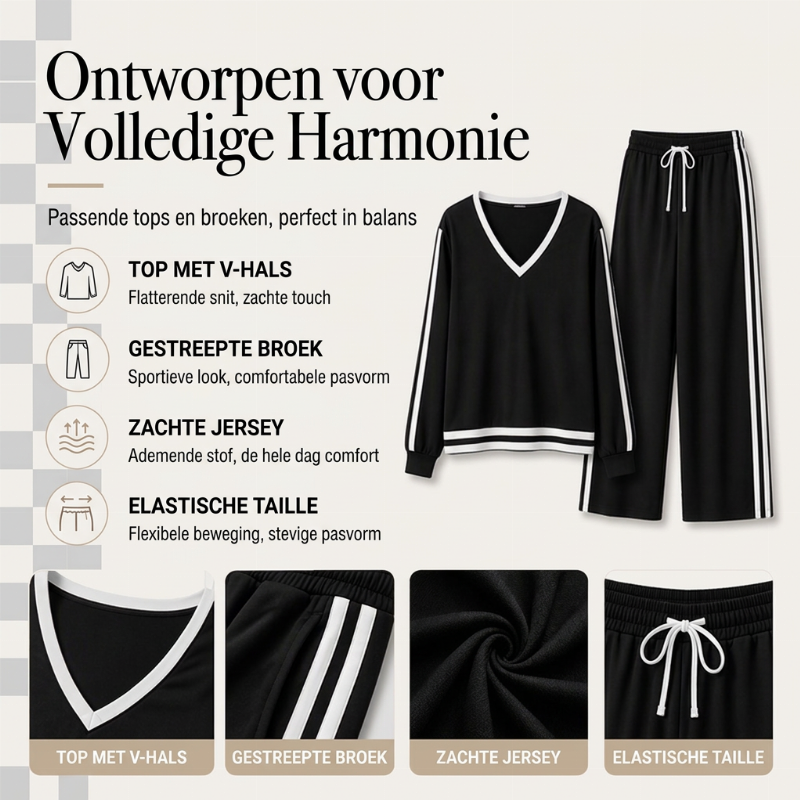✨ Chic Comfort 🤎 Dames V-Hals Pullover & Wijde Pijpen Broek Set – Zacht, Elegant & Comfortabel