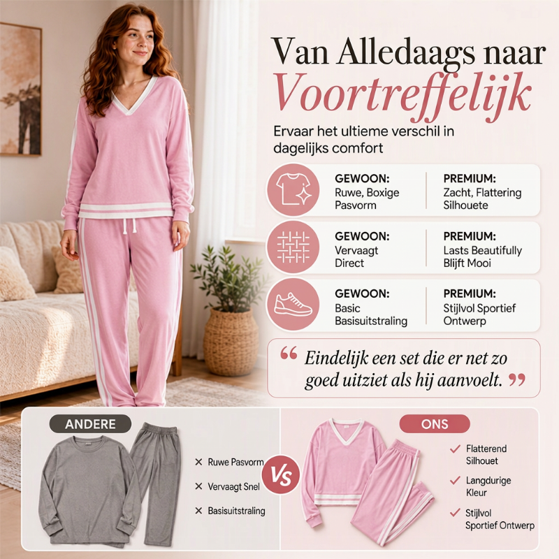 ✨ Chic Comfort 🤎 Dames V-Hals Pullover & Wijde Pijpen Broek Set – Zacht, Elegant & Comfortabel