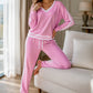 ✨ Chic Comfort 🤎 Dames V-Hals Pullover & Wijde Pijpen Broek Set – Zacht, Elegant & Comfortabel