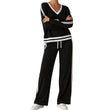 ✨ Chic Comfort 🤎 Dames V-Hals Pullover & Wijde Pijpen Broek Set – Zacht, Elegant & Comfortabel