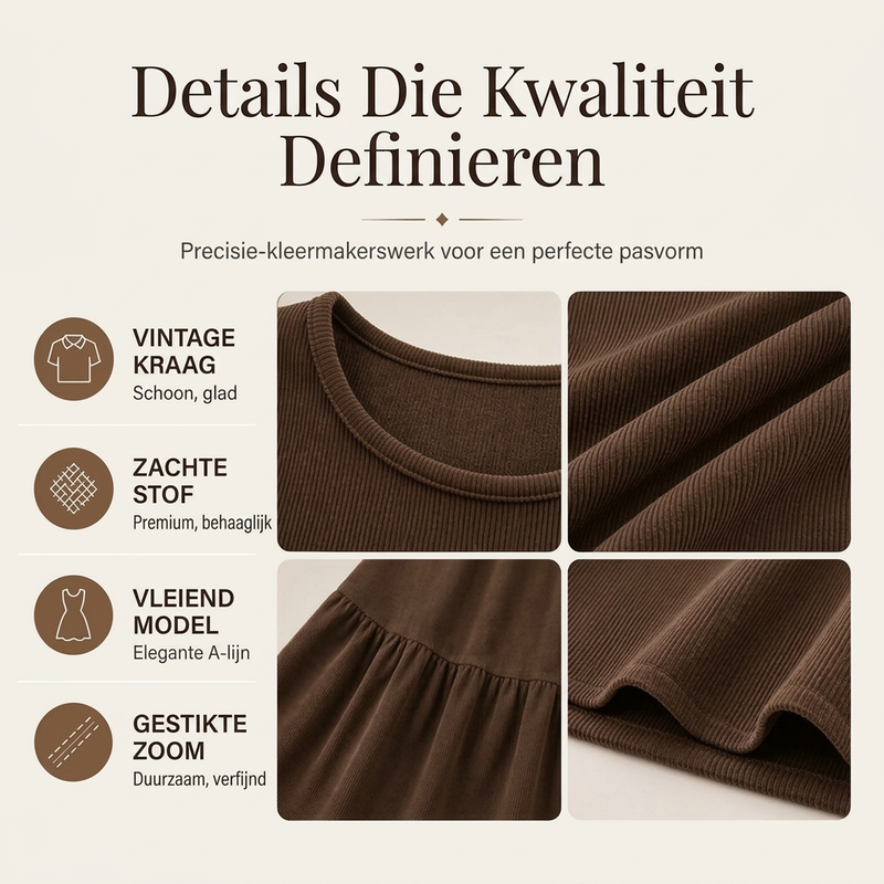 🍂 Vintage Chic ✨ Dames Ribfluwelen Jurk met Lange Mouwen – Zacht, Elegant & Tijdloze Herfststijl