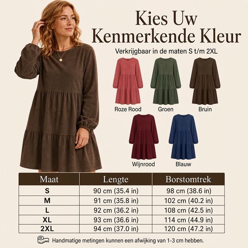 🍂 Vintage Chic ✨ Dames Ribfluwelen Jurk met Lange Mouwen – Zacht, Elegant & Tijdloze Herfststijl