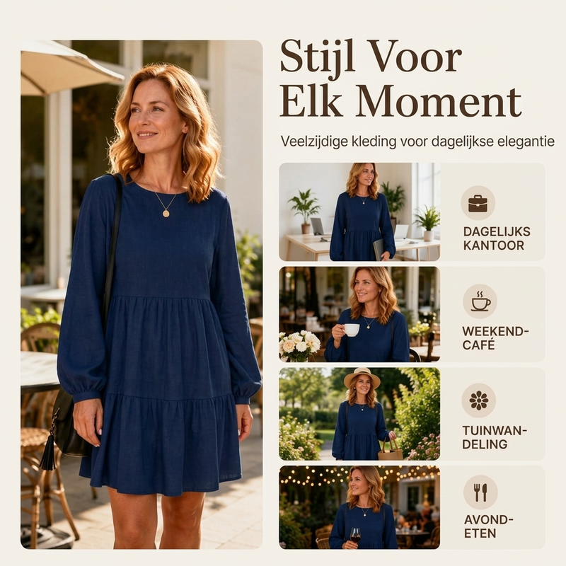 🍂 Vintage Chic ✨ Dames Ribfluwelen Jurk met Lange Mouwen – Zacht, Elegant & Tijdloze Herfststijl