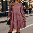 🍂 Vintage Chic ✨ Dames Ribfluwelen Jurk met Lange Mouwen – Zacht, Elegant & Tijdloze Herfststijl