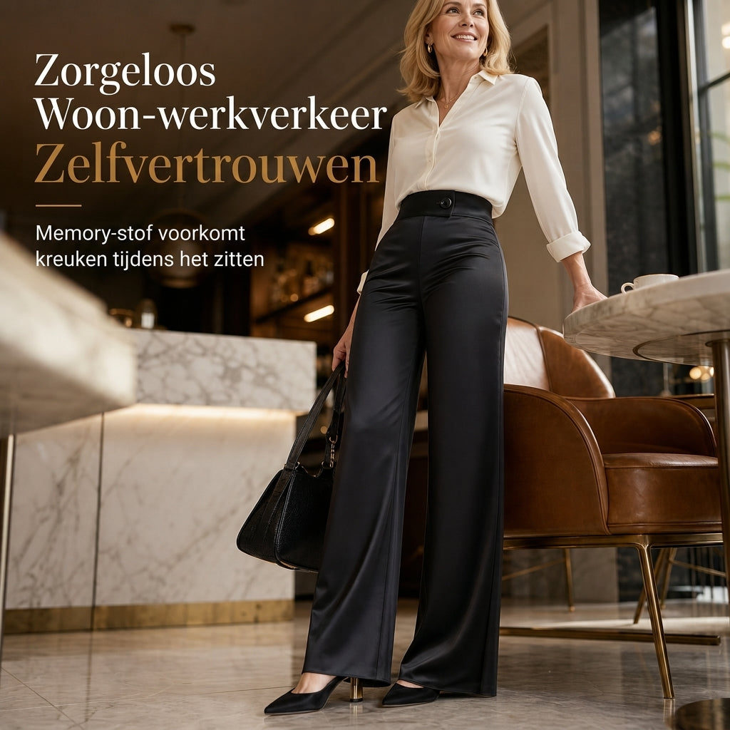 ✨ Nieuwe Collectie – Speciale Prijs! - Elegante satijnen hooggetailleerde wijde pijpen broek met asymmetrische taille ✨ luxe glans, slank silhouet, modieuze asymmetrische taille