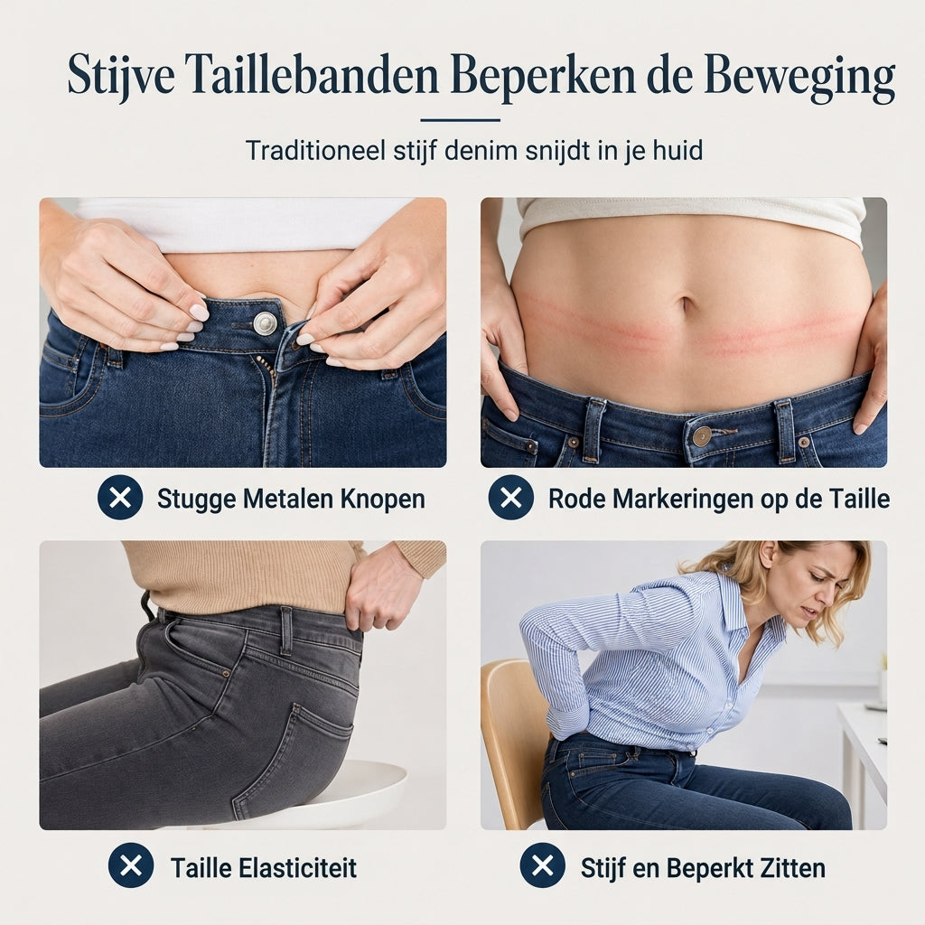 Dames high-waist pull-on slim fit donkerblauwe denim jeans met brede elastische tailleband