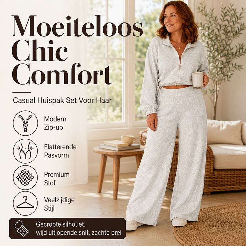 🔥Gratis verzending✈️Dames cropped sweatshirt met rits en wijde broek set ✨ cropped rits top wijde broek trendy set