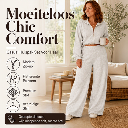 🔥Gratis verzending✈️Dames cropped sweatshirt met rits en wijde broek set ✨ cropped rits top wijde broek trendy set