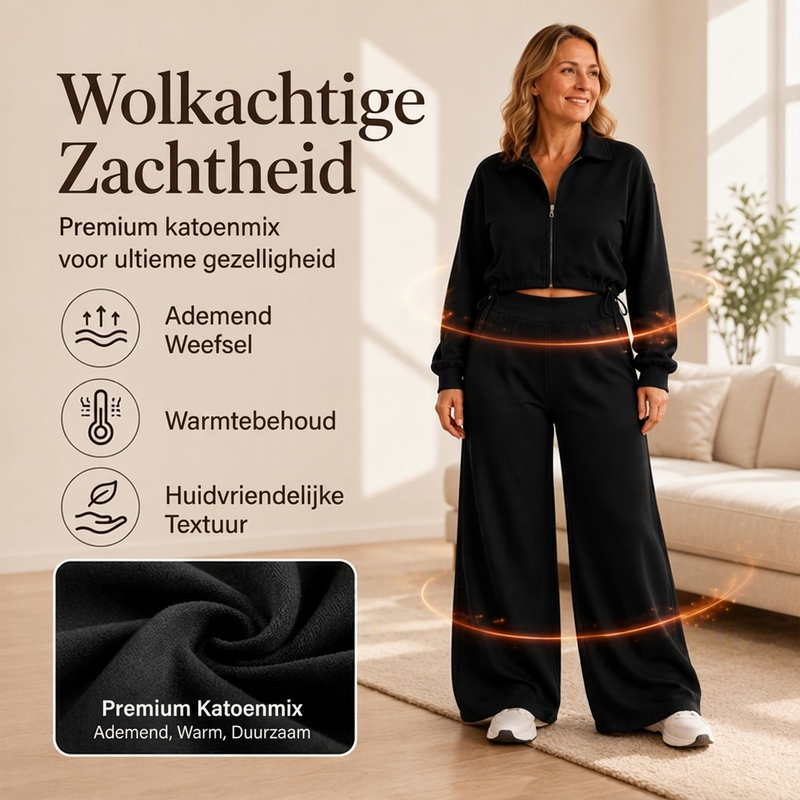 🔥Gratis verzending✈️Dames cropped sweatshirt met rits en wijde broek set ✨ cropped rits top wijde broek trendy set