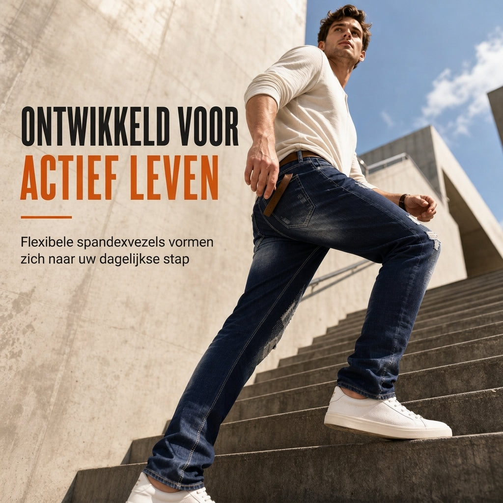 🔥Gratis verzending✈️Heren stretch slim fit jeans met scheuren
