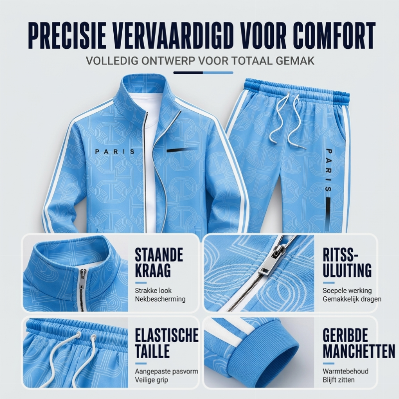 ✈️Gratis verzending✨ Nieuwe Look 💫 Heren Set met Geometrische Print, Jack met Volledige Ritssluiting en Broek – Comfortabel, Stoer & Trendy