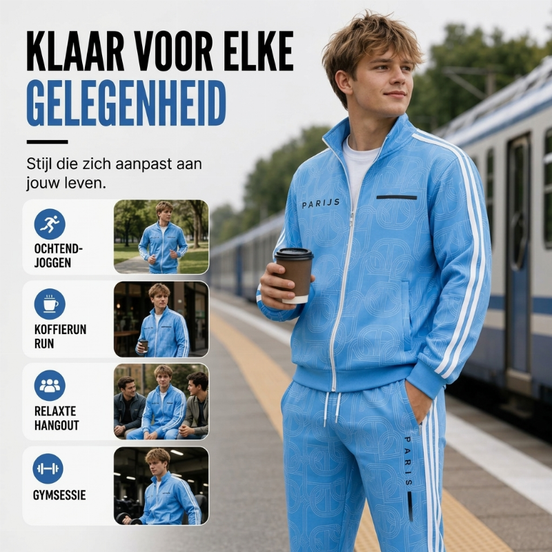 ✈️Gratis verzending✨ Nieuwe Look 💫 Heren Set met Geometrische Print, Jack met Volledige Ritssluiting en Broek – Comfortabel, Stoer & Trendy