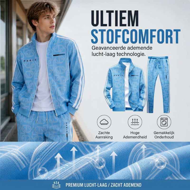 ✈️Gratis verzending✨ Nieuwe Look 💫 Heren Set met Geometrische Print, Jack met Volledige Ritssluiting en Broek – Comfortabel, Stoer & Trendy