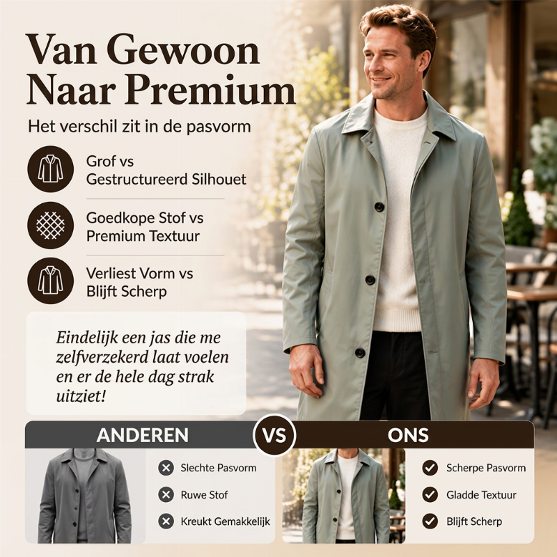 ✨ Nieuwe Look 💫 Minimalistische Herenjas met Enkele Rij Sluiting en Middellange Lengte – Stijlvol, Comfortabel & Tijdloos
