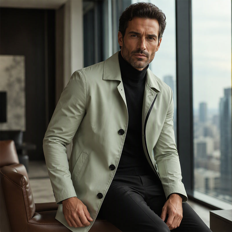 ✨ Nieuwe Look 💫 Minimalistische Herenjas met Enkele Rij Sluiting en Middellange Lengte – Stijlvol, Comfortabel & Tijdloos