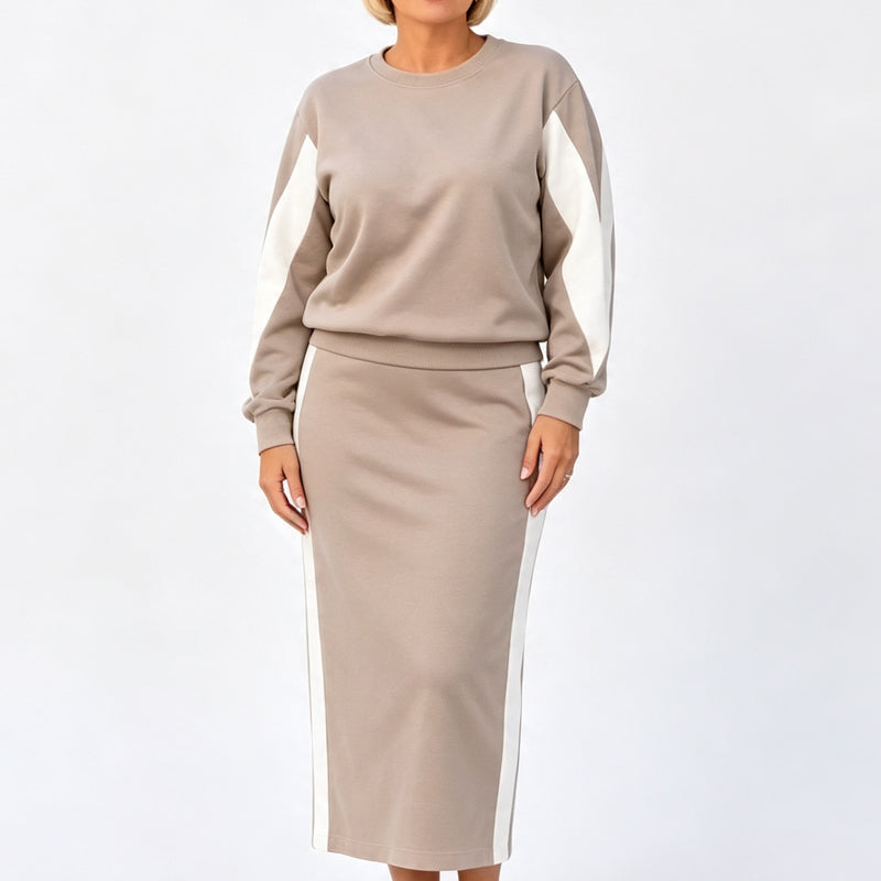 ✈️Gratis verzending✨ Nieuwe Look 💫Elegant 2‑delig dames set sweatshirt + midi rok, comfortabel gebreid ensemble